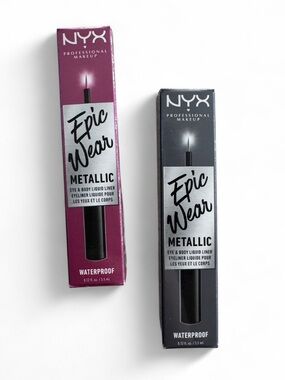 🆕 2 NYX Metallic Liquid Liners Epic Wear Waterproof in Fuschia Metal & Gunmetal